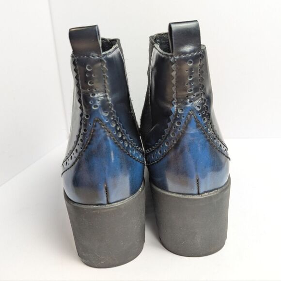 Opening Ceremony Black Blue Ombre Leather Platform Chelsea Ankle Boots 37 EU 6.5 - Picture 5 of 9